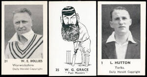 1950 Sporting Publicity "Cricket Stars", complete set [32], noted Hutton, Hollies & W.G.Grace. G/VG. Scarce set.