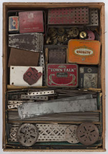 MECCANO and EZY-BILT assortment in timber box, early to mid 20th century, ​the box 50cm wide