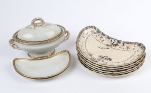 ROYAL WORCESTER porcelain tureen and two crescent shaped serving dishes, together with six DOULTON BURSLEM crescent shaped serving dishes, 19th century, (9 items), the tureen 21cm wide