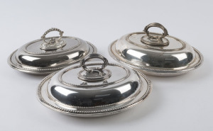 Three silver plated vegetable tureens, 20th century, the largest 14cm high, 30cm wide