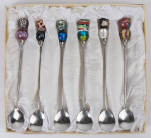 RIKARO set of six handmade art glass cocktail spoons in original box, circa 1970, 15cm high