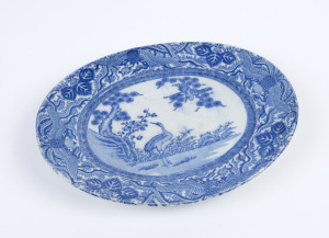 A Japanese blue and white porcelain oval dish with crane decoration, Edo Period, 19th century, ​28cm wide