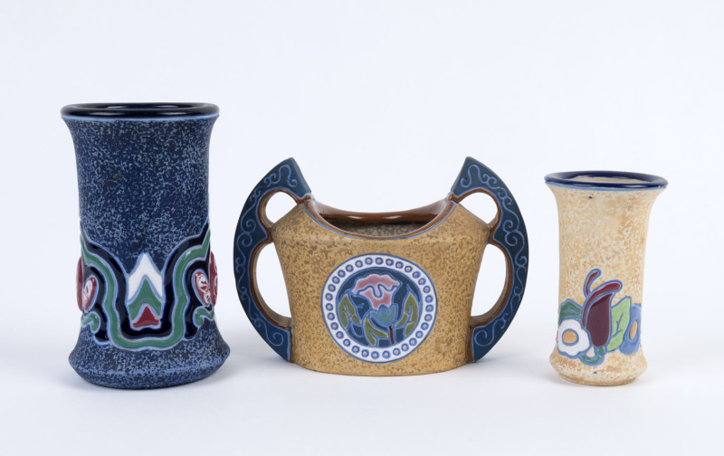 Three Czechoslovakian Amphora pottery vases, circa 1930s, ​the largest 16cm high