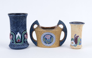 Three Czechoslovakian Amphora pottery vases, circa 1930s, the largest 16cm high