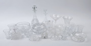 Assorted crystal and glass ware including two decanters, dishes and bowls, Stuart Crystal compote, condiments etc, 20th century, (25 items), the larger decanter 33cm high