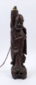 A Chinese carved timber table lamp base, circa 1930s, 63cm high