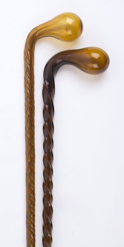 Two English glass walking sticks, 19th century, 120cm and 121cm long