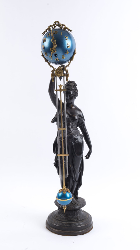"The Huntress" antique swinging mystery clock, gilt metal and spelter, late 19th century, 76cm high