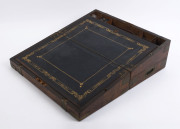 An antique English writing box, burr walnut with brass fittings, mid 19th century, 19cm high, 50cm wide, 27cm deep