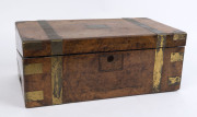 An antique English writing box, burr walnut with brass fittings, mid 19th century, 19cm high, 50cm wide, 27cm deep - 2