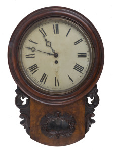 An antique English drop dial wall clock, fusee movement with Roman numerals, 19th century, 61cm high