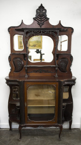 An English parlour cabinet, walnut, late 19th century, 229cm high, 130cm wide, 36cm deep