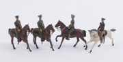 BRITAINS: - 54mm Hollow Cast Lead - Assorted Military Figures Mounted on Horseback: including Australian Army Officers (3), Canadian Mounties (3), Danish Cavalryman & French Cuirassiers (9); most with the weapon-carrying arm articulated. (19 items) - 2