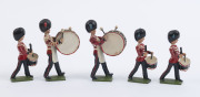 BRITAINS: - 54mm Hollow Cast Lead - Band of the Coldstream Guards: group of 22 figures including Bass Drummer (2), Snare Drummers (3), Drum Major & Standard Bearers (2); some with articulated arms. - 6