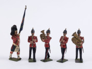 BRITAINS: - 54mm Hollow Cast Lead - Band of the Line: bandsmen figures with instruments including Bass Drummers (2), Snare Drummer, Standard Bearer & Drum Major; most figures with articulated left & right arms. (19). - 2