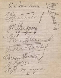 1921 AUSTRALIAN TEAM, autograph page with 9 pencil signatures including Warwick Armstrong, Herb Collins, Arthur Mailey & former England captain Archie MacLaren.