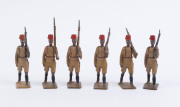 BRITAINS: - 54mm Hollow Cast Lead - Kings African Rifles soldiers (18, all with articulated left arm holding rifle), plus four Egyptian Camel Corps figures with Camels. (22 items) - 2