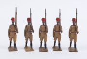 BRITAINS: - 54mm Hollow Cast Lead - Kings African Rifles soldiers (18, all with articulated left arm holding rifle), plus four Egyptian Camel Corps figures with Camels. (22 items) - 4