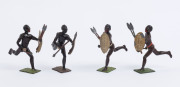 BRITAINS: - 54mm Hollow Cast Lead - Zulu & Togolaise Warriors: with Zulu figures (12), six brandishing spears, six brandishing clubs, all carrying additional spears and shield; Togolaise warrior figures (6) armed with bow and arrows; all the figures have - 3