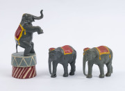 BRITAINS: - Hollow Cast Lead - Circus Figures: c.1950s group including Elephants (3), Tiger, Boxing Kangaroo (with gloves), Clowns (3) two with boxing gloves, circus horses (7) and female horse acrobat, "Tall Man" (height 9cm), Ringmaster, etc; few figure - 2