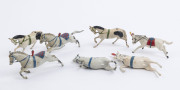 BRITAINS: - Hollow Cast Lead - Circus Figures: c.1950s group including Elephants (3), Tiger, Boxing Kangaroo (with gloves), Clowns (3) two with boxing gloves, circus horses (7) and female horse acrobat, "Tall Man" (height 9cm), Ringmaster, etc; few figure - 3