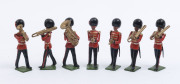 BRITAINS: - 54mm Hollow Cast Lead - Band of the Coldstream Guards plus associated Regiment figures: group of figures including Bass Drummer, Snare Drummers (3) & Drum Major, also Sappers carrying axes (10); many figures with one or two arms articulated. ( - 5