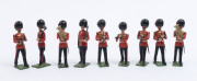 BRITAINS: - 54mm Hollow Cast Lead - Band of the Coldstream Guards plus associated Regiment figures: group of figures including Bass Drummer, Snare Drummers (3) & Drum Major, also Sappers carrying axes (10); many figures with one or two arms articulated. ( - 6