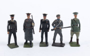 BRITAINS: - 54mm Hollow Cast Lead - Mostly Overseas Military Selection: c.1950s group of figures including Abyssinian Bodyguards (2), Egyptian, French Foreign Legion plus a French Zouave, NZ and Venezuelan; some figures with animated weapon-carrying arm. - 4