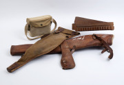 Two rifle holsters, a bandolier and a binocular pouch, 20th century, (4 items), ​the leather holster 80cm long