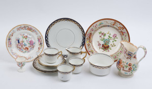 English porcelain tea ware, antique porcelain jug, egg cup and plates, 19th and 20th century, (16 items), the jug 17cm high
