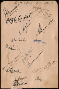 1931-32 SOUTH AFRICAN TEAM, autograph page signed by the team that toured Australia, with 16 signatures including Jock Cameron (captain), Alex Bell, Jim Christy & Ken Viljoen. Fine condition.