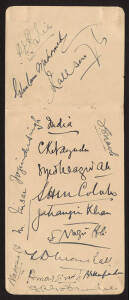 1932 INDIA TEAM TO ENGLAND, autograph page with 16 signatures including C.K.Nayudu (captain), Janardan Navle, Naoomal Jaoomal, , Syed Wazir Ali, Jahangir Khan & Amar Singh; together with team picture. 