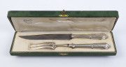 A French silver handled antique carving set in original box, signed "Chevent Autun", the box 37cm wide