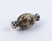 An unusual egg shaped double ended scent bottle with silver caps, 19th century, ​7.5cm long