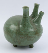 ARTIST UNKNOWN bulbous pottery stem vase with four necks, 20th century, signed "J. W", 24cm high - 4