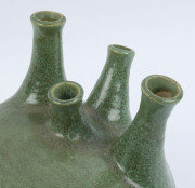 ARTIST UNKNOWN bulbous pottery stem vase with four necks, 20th century, signed "J. W", 24cm high - 5