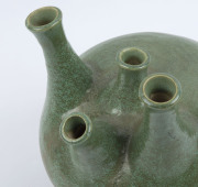 ARTIST UNKNOWN bulbous pottery stem vase with four necks, 20th century, signed "J. W", 24cm high - 6