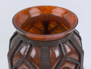 DAUM & MARJORELLE French orange glass and hand wrought iron vase, circa 1900, engraved "Daum, Nancy, Marjorelle" with cross of Lorraine, ​29.5cm high, 20cm wide - 5