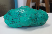 A Mongolian natural turquoise mineral specimen on timber stand, ​the specimen 22cm high, 16cm wide, 10cm deep - 6