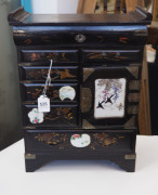 A Japanese traveling jewellery vanity box, lacquer ware with porcelain panels, Meiji period, ​41cm high - 2