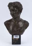 Antique Italian bronze bust of a lady on marble plinth, 19th century, signed on the back "ENIO......?, Naples", ​30cm high - 2