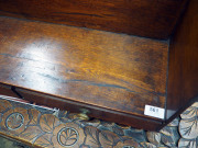 A Georgian oak tabletop book stand with two drawers, original brass handles and castors, circa 1800, ​28cm high, 71cm wide, 23cm deep - 3