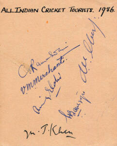 1936 INDIA TEAM TO ENGLAND, autograph pages (2) with 21 signatures including Vijay Merchant, Dattaram Hindelkar, C.K.Nayudu, Syed Wazir Ali, Jahangir Khan, C.S.Nayudu & Mushtaq Ali. 