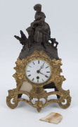 A French figural mantel clock, timepiece only in gilt metal, spelter and alabaster, 19th century, no pendulum or key, 35cm high - 2