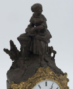 A French figural mantel clock, timepiece only in gilt metal, spelter and alabaster, 19th century, no pendulum or key, 35cm high - 4