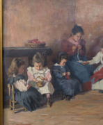 ERNST HUGO VON STENGLIN (German, 1862 - 1914), (Knitting lesson at school), c.1900, oil on canvas, signed lower left "V. Stenglin", with remnant Kunstsalon Keller & Reiner, Berlin label verso, in original Theodor Zickendraht frame. 55 x 95cm - 4