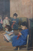 ERNST HUGO VON STENGLIN (German, 1862 - 1914), (Knitting lesson at school), c.1900, oil on canvas, signed lower left "V. Stenglin", with remnant Kunstsalon Keller & Reiner, Berlin label verso, in original Theodor Zickendraht frame. 55 x 95cm - 6