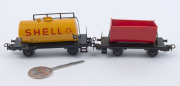 MARKLINS: - Boxed - Train Set: c.1955 Series DA 846/3 set comprising HO Scale 2-6-2 locomotive (#23014) and tender, DB 0-6-0 class locomotive (#89028), plus three passenger carriages, goods wagon and two oil tankers, (no track); box 43x29.5cm - 7