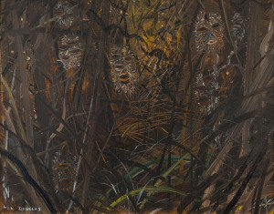 NEIL DOUGLAS (1911-2003), Kangaroo and Banksia Man, oil on board, signed lower left "Neil Douglas", titled verso, 33 x 42cm