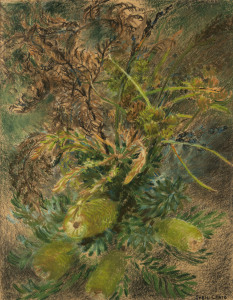 SYBIL CRAIG (1901-1989), banksias, pastel on paper, signed lower right "Sybil Craig", 45 x 35cm